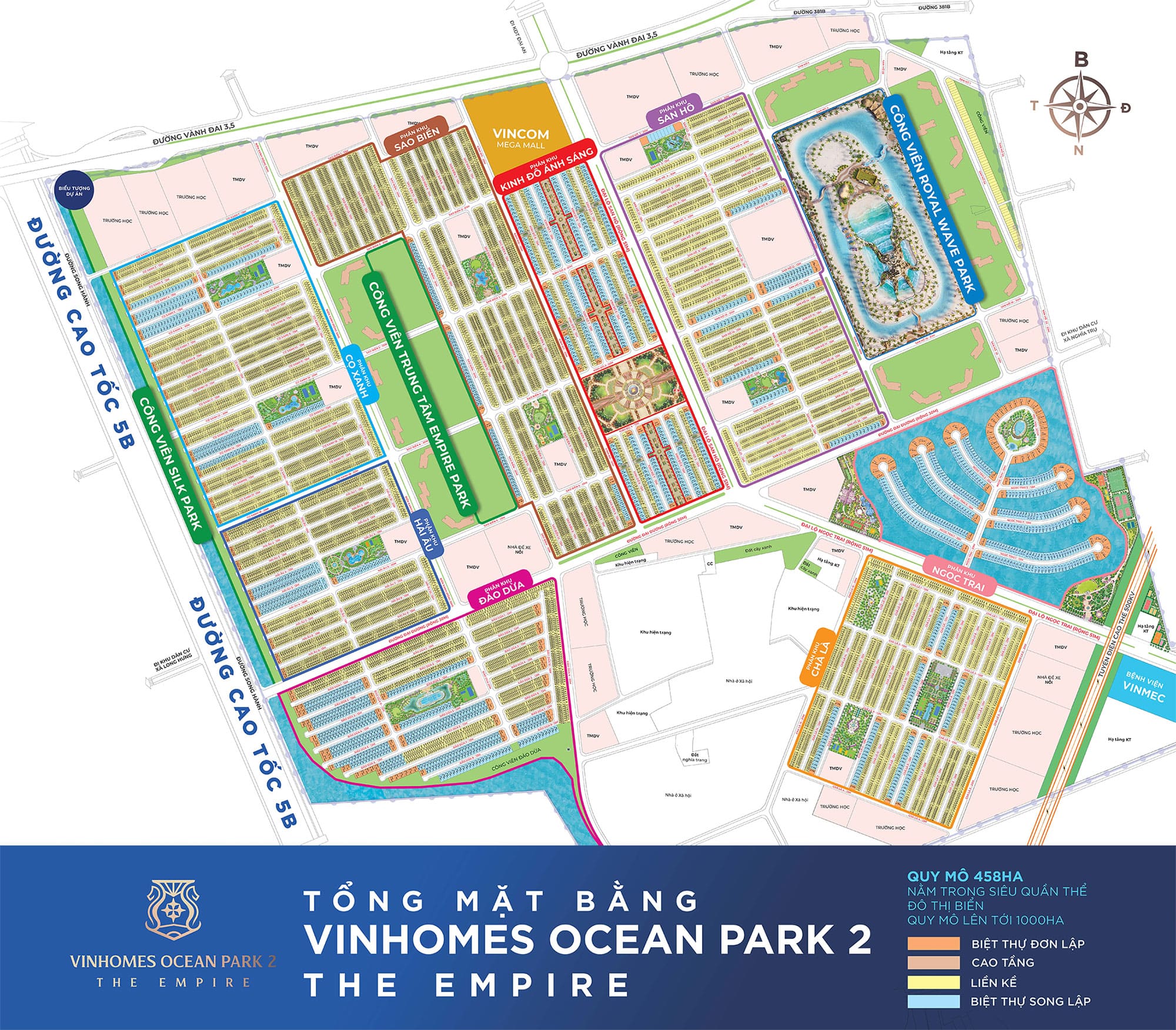 Mặt bằng tổng thể dự án Vinhomes Ocean Park 2 - The Empire có quy mô lên đến 458ha.