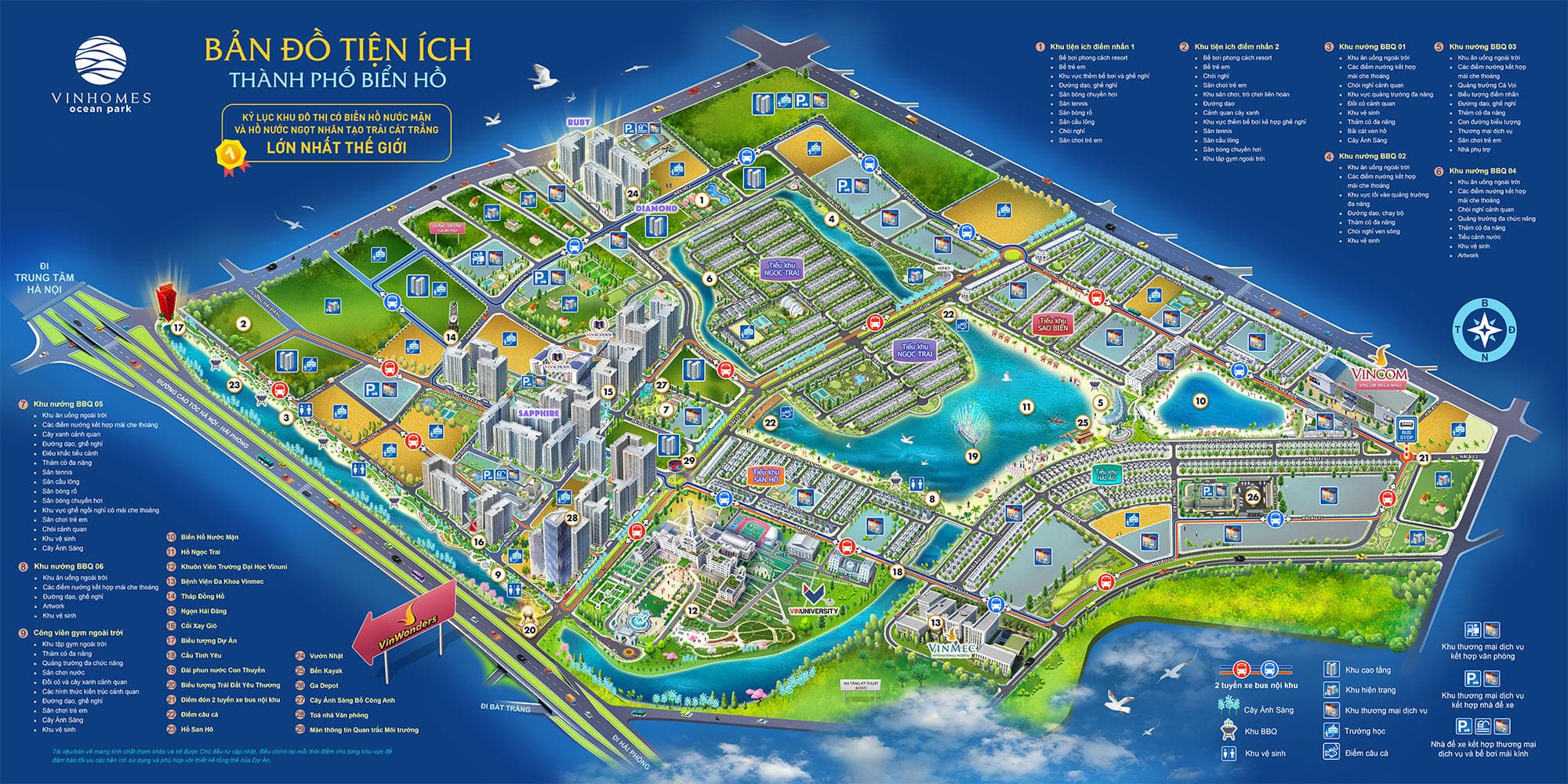 Bản đồ tiện ích đại đô thị Vinhomes Ocean Park mang đến cho cư dân không gian sống lý tưởng.