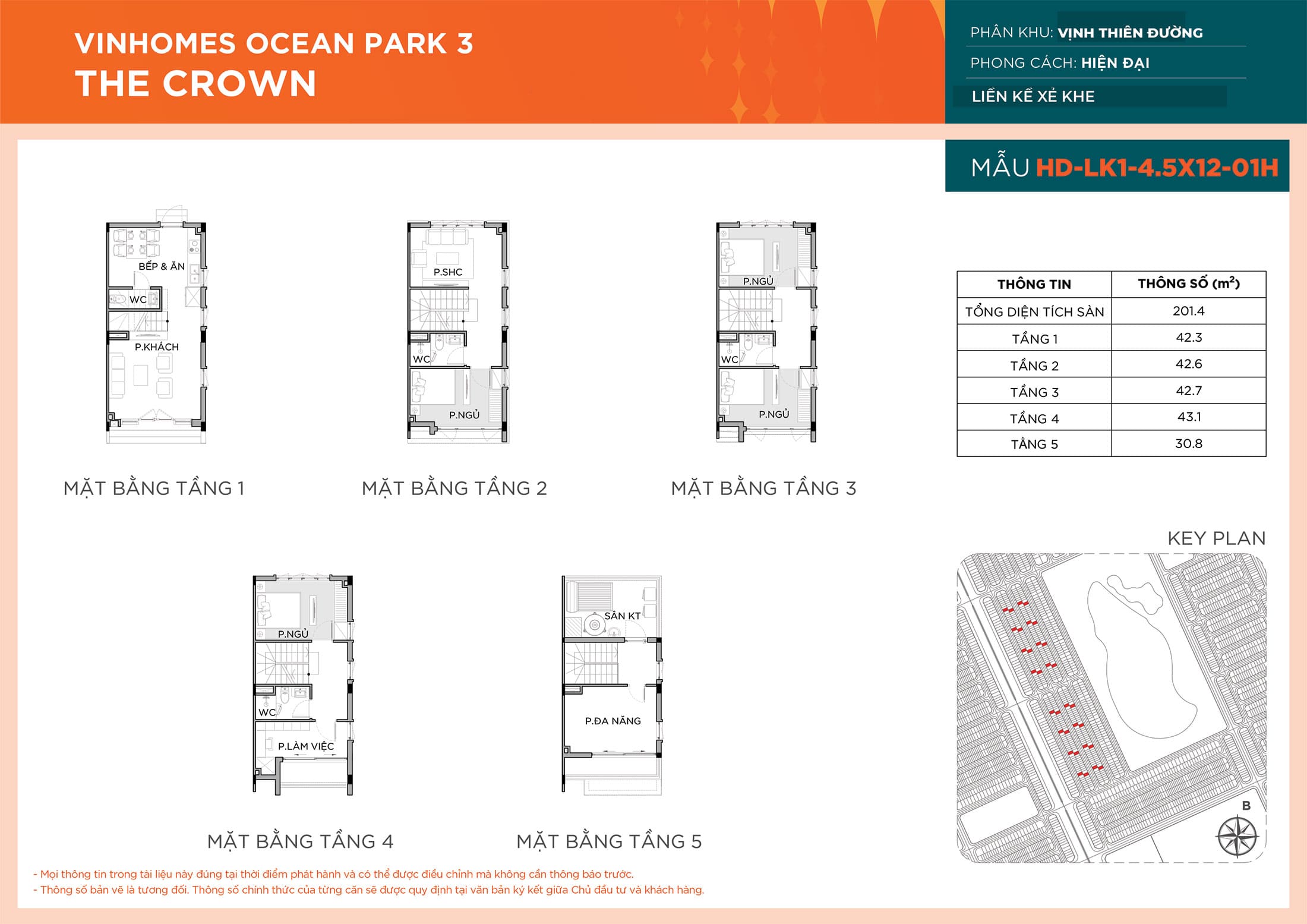 Layout thiết kế Liền Kề HD-LK1-4.5X12-01H phân khu Vịnh Thiên Đường dự án Vinhomes Ocean Park 3 - The Crown.