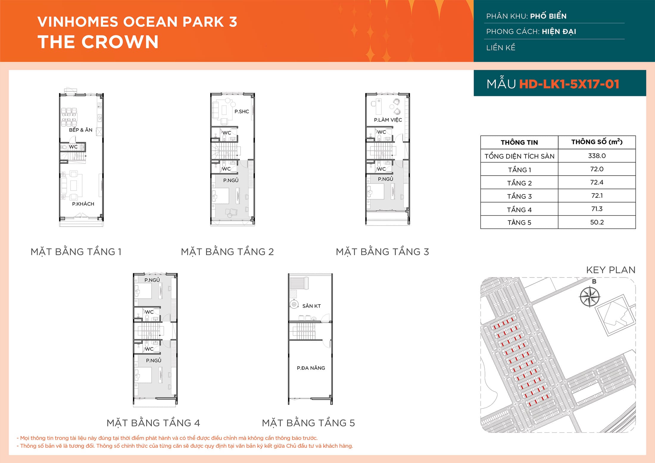 Layout thiết kế Liền Kề HD-LK1-5X17-01 phân khu Phố Biển dự án Vinhomes Ocean Park 3 - The Crown.