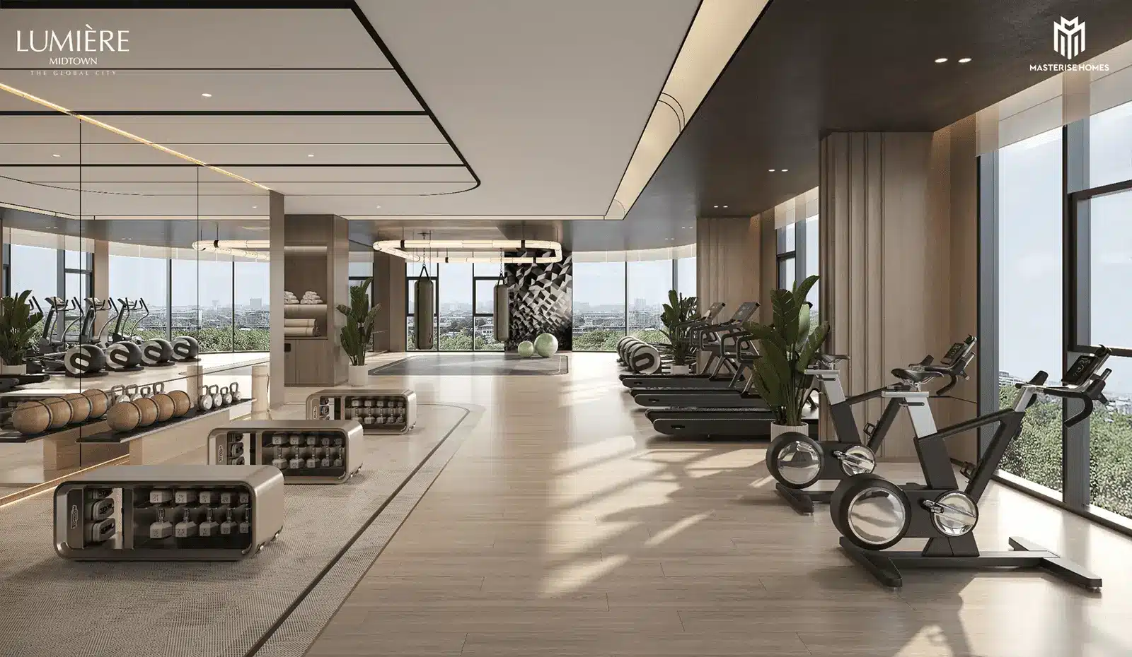 Phòng Gym tại LUMIÈRE Midtown, nơi mỗi trải nghiệm tập luyện là sự kết hợp hoàn hảo của tiện nghi và sang trọng.