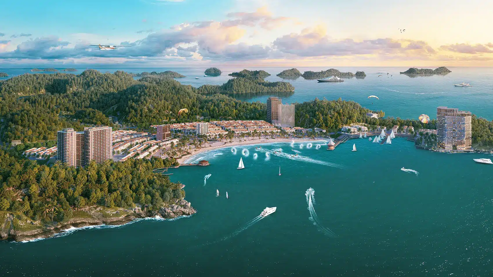 Toàn cảnh dự án Xanh Island Cát Bà: điểm đến du lịch xanh và hiện đại giữa vịnh Lan Hạ.