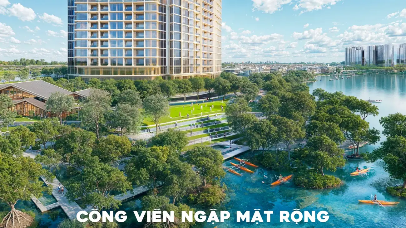 Một góc nhìn từ Charmora City: Công viên sinh thái ven sông với không gian xanh mát và tiện ích đẳng cấp.